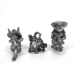 Vintage Michael Ricker Pewter Rabbit Figurines 3pc Set 1000 Oaks w COA